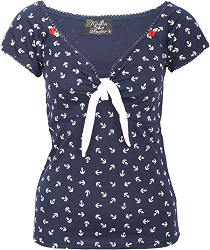 Küstenluder KARIS V-Neck Sailor ANCHOR Anker Pin Up Oberteil SHIRT Rockabilly