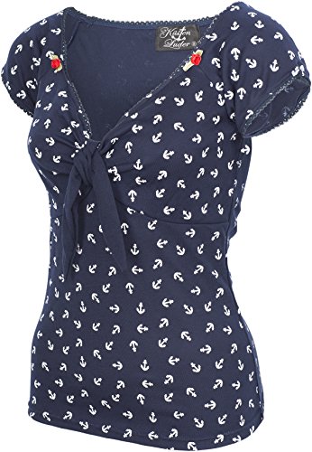 Küstenluder KARIS V-Neck Sailor ANCHOR Anker Pin Up Oberteil SHIRT Rockabilly - 