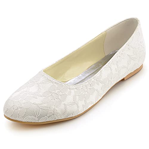 Flache Brautschuhe Ballerina Spitze Ivory oder Weiß