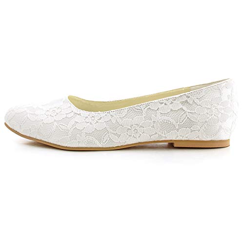 Flache Brautschuhe Ballerina Spitze Ivory oder Weiß - 2