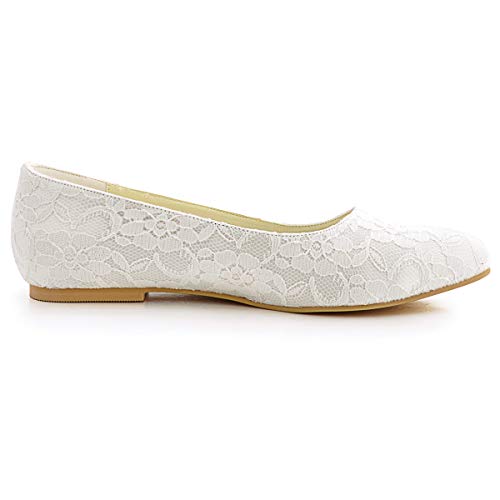 Flache Brautschuhe Ballerina Spitze Ivory oder Weiß - 5