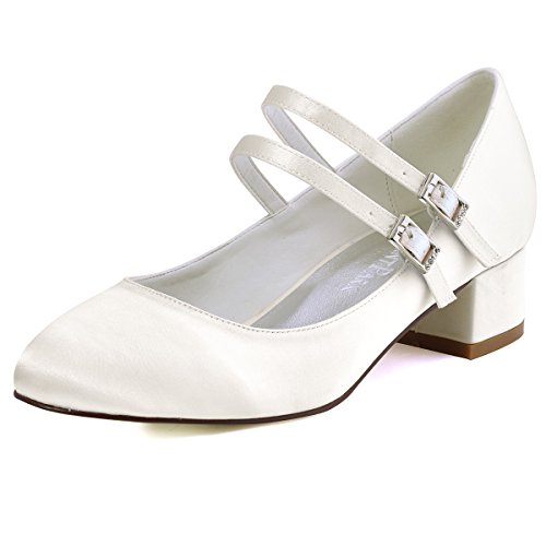 ElegantPark FC1615 Damen Geschlossene Zehen Mary Jane Block Absatz Pumps Hochzeit Brautschuhe Ivory EU 39