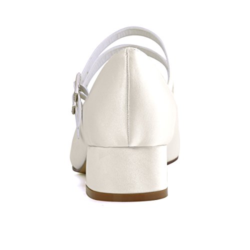 ElegantPark FC1615 Damen Geschlossene Zehen Mary Jane Block Absatz Pumps Hochzeit Brautschuhe Ivory EU 39 - 