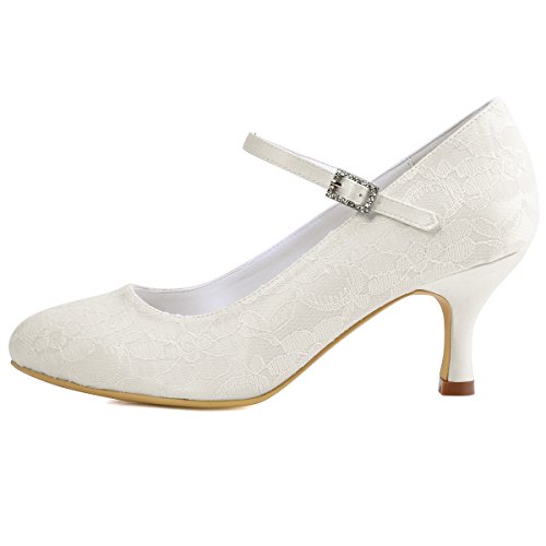 Elegantpark EP1085 Mary Jane Runde Geschlossene Zehen Lace Satin Schnalle Pumps Damen Hochzeit Brautschuhe Ivory Gr.38 - 2