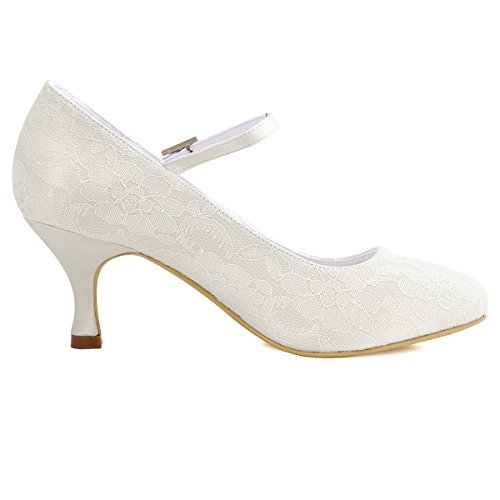 Elegantpark EP1085 Mary Jane Runde Geschlossene Zehen Lace Satin Schnalle Pumps Damen Hochzeit Brautschuhe Ivory Gr.38 - 3