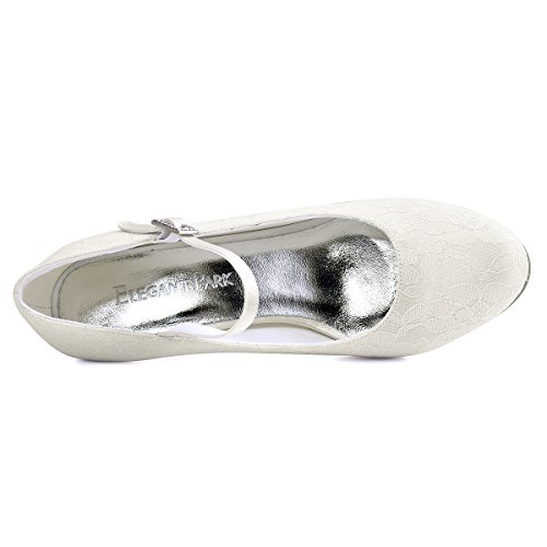 Elegantpark EP1085 Mary Jane Runde Geschlossene Zehen Lace Satin Schnalle Pumps Damen Hochzeit Brautschuhe Ivory Gr.38 - 4