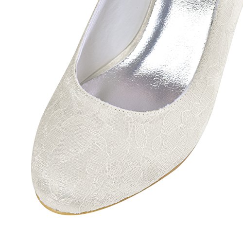 Elegantpark EP1085 Mary Jane Runde Geschlossene Zehen Lace Satin Schnalle Pumps Damen Hochzeit Brautschuhe Ivory Gr.38 - 5