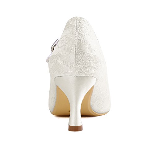 Elegantpark EP1085 Mary Jane Runde Geschlossene Zehen Lace Satin Schnalle Pumps Damen Hochzeit Brautschuhe Ivory Gr.38 - 6