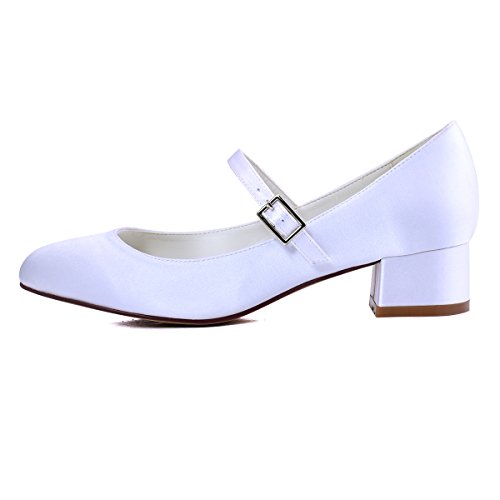 ElegantPark FC1614 Damen Geschlossene Zehen Mary Jane Block Absatz Pumps Hochzeit Brautschuhe Weiß EU 42 - 2