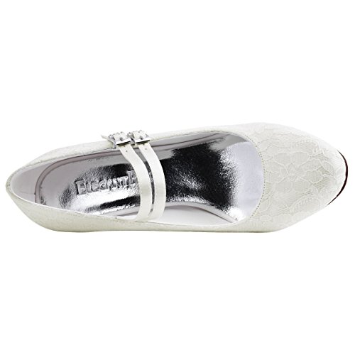 ElegantPark HC1701 Mary Jane Block Absatz Pumps Geschlossene Zehen Lace Satin Brautschuhe Ivory Gr.40 - 4