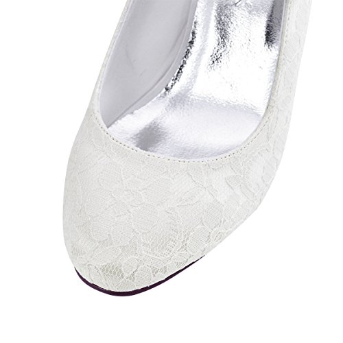 ElegantPark HC1701 Mary Jane Block Absatz Pumps Geschlossene Zehen Lace Satin Brautschuhe Ivory Gr.40 - 5