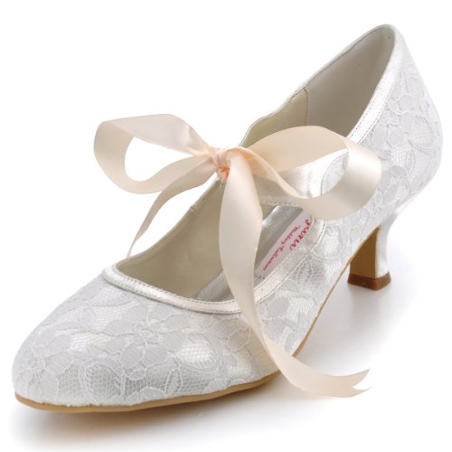 Elegantpark A3039 Ivory Damenschuhe Pumps Runde Zehen Lace Hochzeit Brautschuhe Gr.41