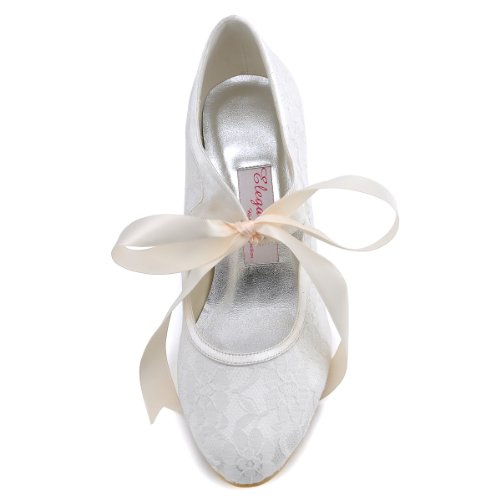 Elegantpark A3039 Ivory Damenschuhe Pumps Runde Zehen Lace Hochzeit Brautschuhe Gr.41 - 5