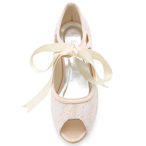ElegantPark HP1522 Damen Lace Mary Jane Brautschuhe Champagner Gr.40 - 