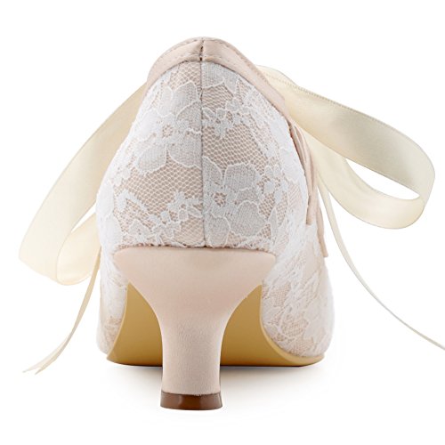 ElegantPark HP1522 Damen Lace Mary Jane Brautschuhe Champagner Gr.40 - 