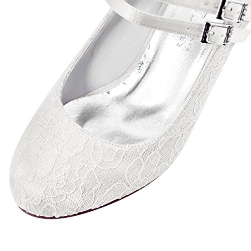 ElegantPark HC1708 Pumps Mary Jane Block Absatz Geschlossene Zehen Lace Satin Brautschuhe Ivory Gr.40 - 5
