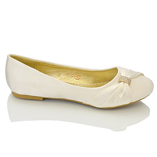ESSEX GLAM Damen Brautschuhe Flach Satin mit Brosche - 3