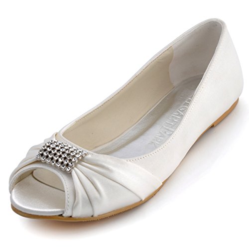 Flache Brautschuhe | Ivory Satin Strass Damen