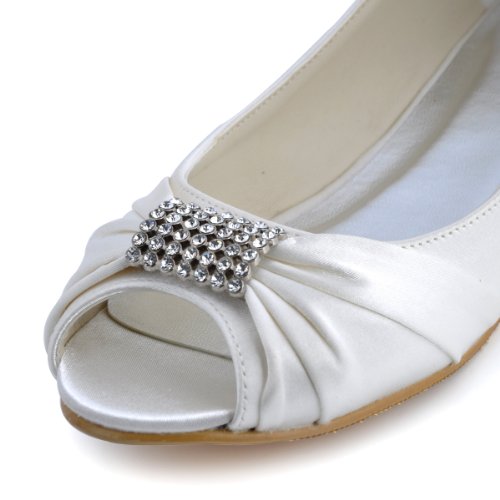 Flache Brautschuhe | Ivory Satin Strass Damen - 6