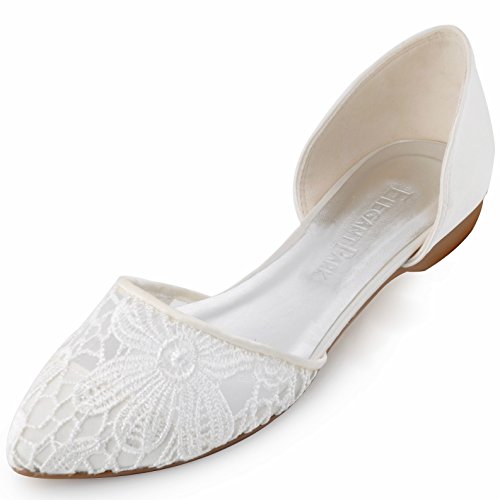 Damen Lace Ballerinas Brautschuhe Ivory