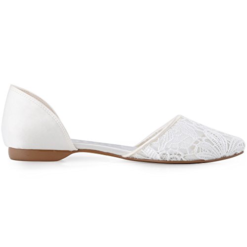ElegantPark FC1527 Damen Lace Ballerinas Brautschuhe Ivory Gr.41 - 3