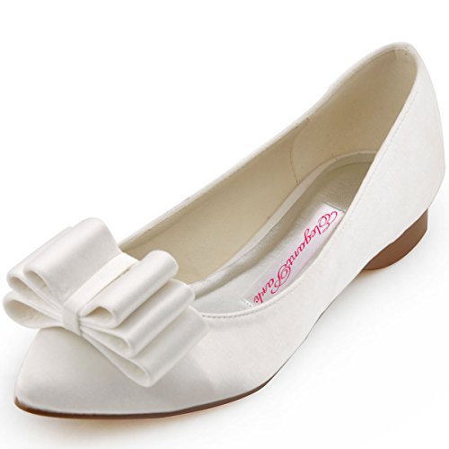 Flache Brautschuhe | Ivory Satin Ballerina mit Schleife