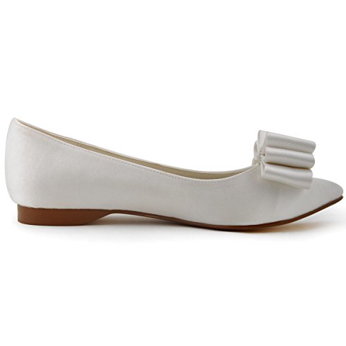 Elegantpark FC1406 Ivory Satin Neu Spitze Zehen Schleife Flache Brautschuhe Gr.39 - 3