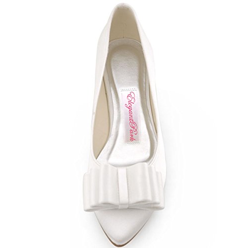 Elegantpark FC1406 Ivory Satin Neu Spitze Zehen Schleife Flache Brautschuhe Gr.39 - 4