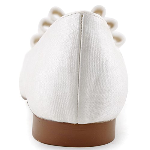 Elegantpark FC1406 Ivory Satin Neu Spitze Zehen Schleife Flache Brautschuhe Gr.39 - 5