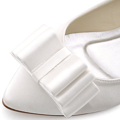Elegantpark FC1406 Ivory Satin Neu Spitze Zehen Schleife Flache Brautschuhe Gr.39 - 6