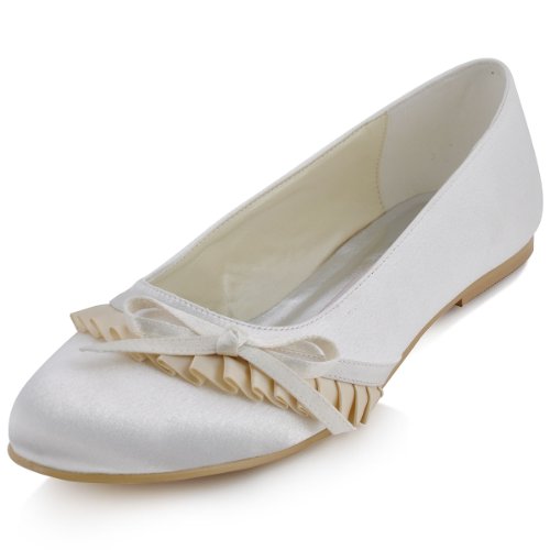 Flache Damen Brautschuhe | Ivory mit Schleife Satin | flach