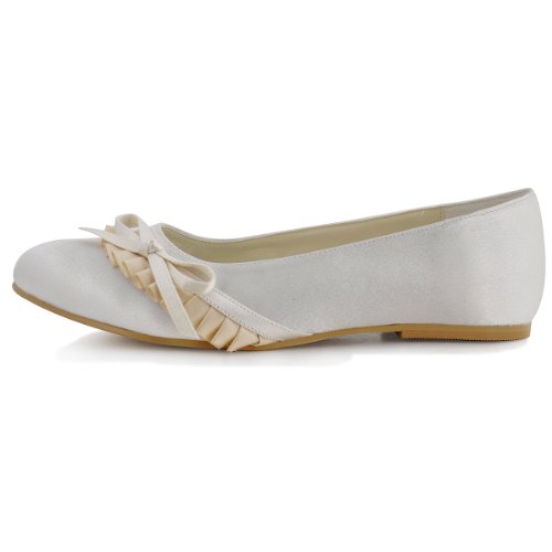 Elegantpark EP41057 Ivory Satin Schleife Gefaelt Satin Flache Damen Brautschuhe Gr.42 - 2