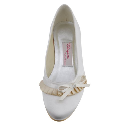 Elegantpark EP41057 Ivory Satin Schleife Gefaelt Satin Flache Damen Brautschuhe Gr.42 - 3