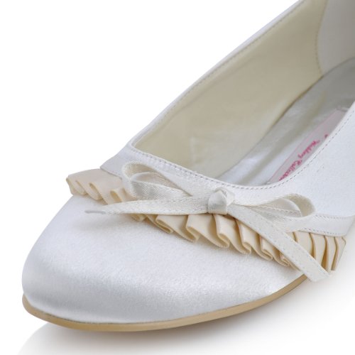 Elegantpark EP41057 Ivory Satin Schleife Gefaelt Satin Flache Damen Brautschuhe Gr.42 - 4