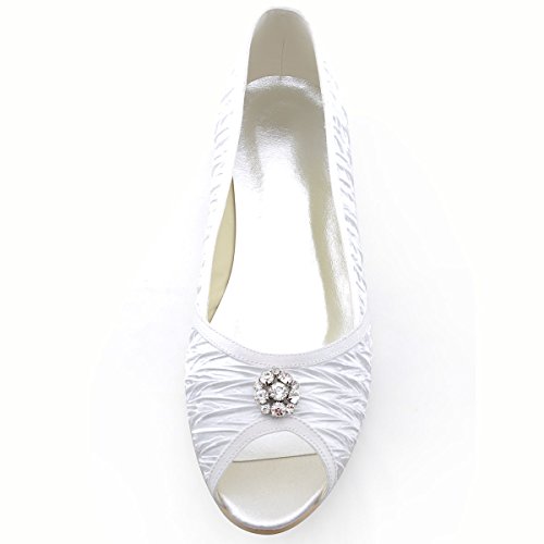 Elegantpark 1202D Beige Peep Zehen Steine Gefaelte Satin Einfach Satin Flache Brautschuhe Gr.39 - 3