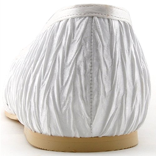 Elegantpark 1202D Beige Peep Zehen Steine Gefaelte Satin Einfach Satin Flache Brautschuhe Gr.39 - 5
