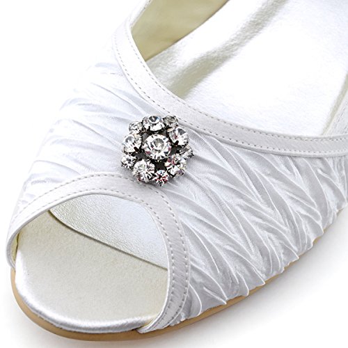 Elegantpark 1202D Beige Peep Zehen Steine Gefaelte Satin Einfach Satin Flache Brautschuhe Gr.39 - 6