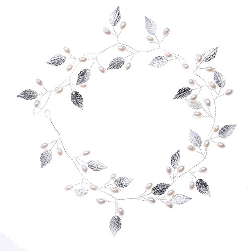 Oshide Weiß Perlengirlande Blatt Haar Accessoires, Braut Hochzeit Haarschmuck Brautschmuck(Silber)