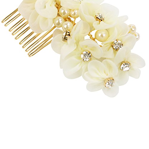 Tüll Blume Sicke Simulierte Perlen Braut Haarkämme Hochzeit Haarschmuck für Brauthochzeits Abschlussball Partei – Weiß - 5