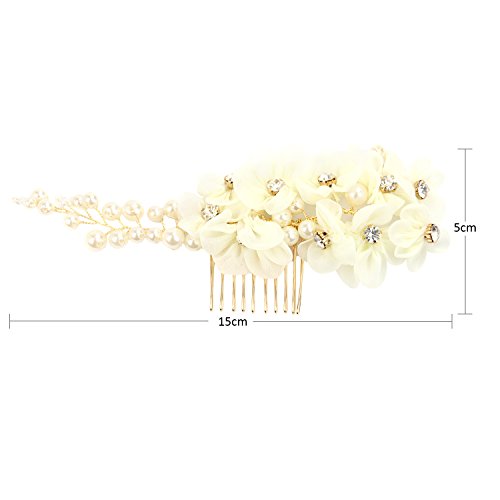Tüll Blume Sicke Simulierte Perlen Braut Haarkämme Hochzeit Haarschmuck für Brauthochzeits Abschlussball Partei – Weiß - 4