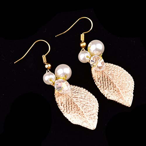 Oshide Haarschmuck Hochzeit Vintage Gold Perlen Haarband Mit Blatt Ohrring Schmuck Set - 7