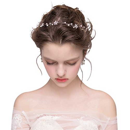 Dayiss Süß Braut Haarschmuck Blumen Diademe mit Kristall Perlen Hochzeit Vintage Silber und Gold (Silber)