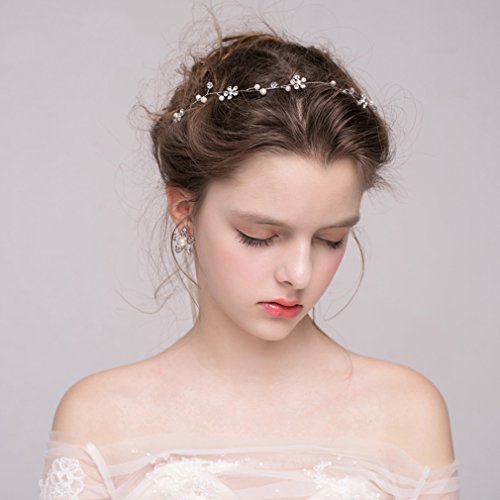 Dayiss Süß Braut Haarschmuck Blumen Diademe mit Kristall Perlen Hochzeit Vintage Silber und Gold (Silber) - 2