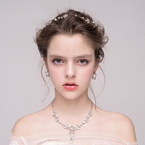 Dayiss Süß Braut Haarschmuck Blumen Diademe mit Kristall Perlen Hochzeit Vintage Silber und Gold (Silber) - 3