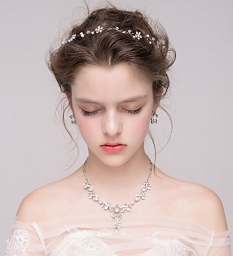 Dayiss Süß Braut Haarschmuck Blumen Diademe mit Kristall Perlen Hochzeit Vintage Silber und Gold (Silber) - 4