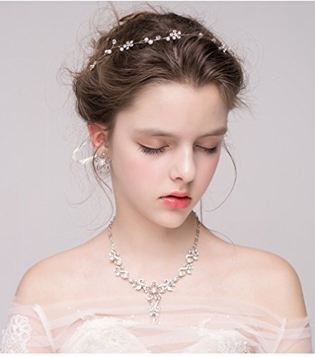 Dayiss Süß Braut Haarschmuck Blumen Diademe mit Kristall Perlen Hochzeit Vintage Silber und Gold (Silber) - 5