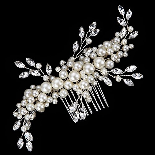 Creme simulierte Perlen ?sterreichischen Kristall-Bl?tter Brauthaar Kamm Hochzeit Accessories - 2