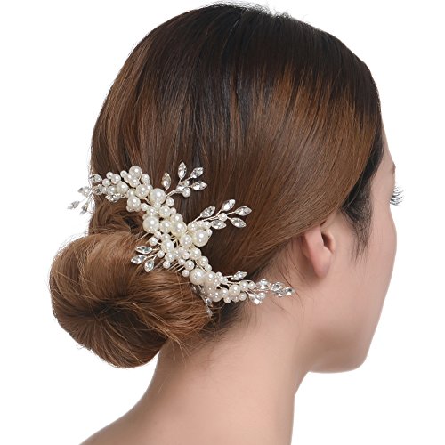 Creme simulierte Perlen ?sterreichischen Kristall-Bl?tter Brauthaar Kamm Hochzeit Accessories - 5