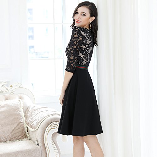 Miusol Spitzen Abendkleid Cocktailkleid Knielang  Schwarz - 6