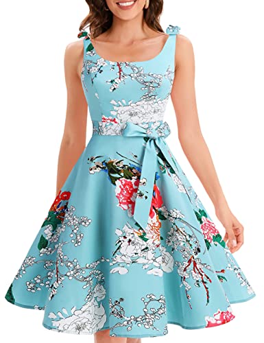 Bbonlinedress 1950er Vintage Polka Dots Pinup Retro Rockabilly Kleid Cocktailkleider Green Flower L